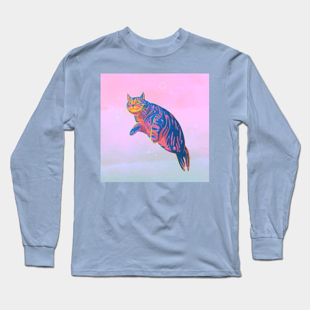 Neon Harbor Seal Cat Long Sleeve T-Shirt by jastinamor